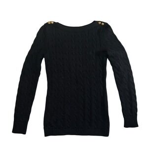 Ralph Lauren S Cableknit Sweater 100% Cotton Black Classic Boatneck Gold Button
